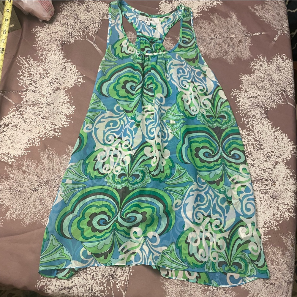 Tibi 100% silk blue & green swim cover up XS